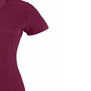 เสื้อโปโลผู้หญิงแขนสั้นสีทึบสไตล์ลำลองความยาวปกติสีเบอร์กันดี - Product Image 2