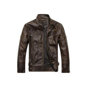 Veste en cuir vintage décontractée pour hommes avec manteaux chauds à revers - Product Image 4