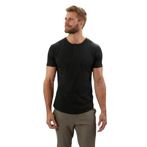 Camiseta Henley de algodón para hombre, cuello de botón informal básico con manga corta, camisetas transpirables para uso diario, nueva llegada - Product Image 1