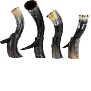 Cuernos de bebida vikingos con soporte de cuerno tallado Decoración ecológica para el hogar Hecho de cuernos de búfalo por Crescent Crafts India - Product Image 3