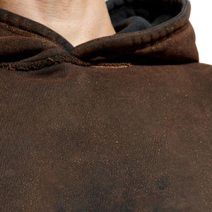 Sudadera con Capucha Corta Vintage Desgastada, Bordado Extra Grande, Lavado Ácido, para Hombre - Product Image 4