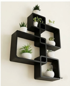 Étagère murale minimaliste en bois noir, design carré, étagère de rangement multifonctionnelle pour salon, présentoir de plantes, cinq niveaux - Product Image 2