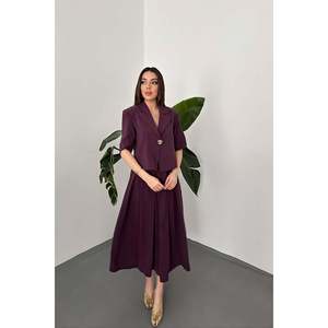 Plum Single-Button Short Jacket and Skirt <b>Set</b> - Plum - Product Image 1
