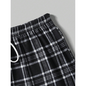 Custom High Quality Summer Custom Logo Solid Color Sleeveless <b>Top</b> <b>Checkered</b> Shorts Pajama Set - Product Image 3