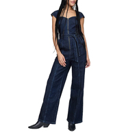 Salopettes et Combinaisons en Jean pour Femme Tendance 100% Coton Été Taille Mi-Haute Col Carré à Quarts de Zip Respirant Écologique