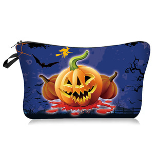 Halloween PU Leather Cosmetic Bag with <b>Pumpkin</b> Castle Design <b>Large</b> Capacity Zipper Makeup Organizer - Product Image 4