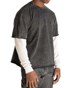 เสื้อยืดคอกลมแขนสั้นผ้าฝ้าย100% หนา2ชั้นสำหรับผู้ชายเสื้อเจอร์ซีย์ใส่ได้พอดีปรับแต่งได้แบบฮิปฮอปและซักได้ - Product Image 1