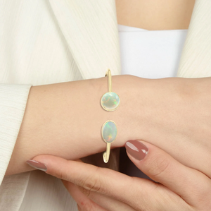 18K Solid <b>Gold</b> Plated High Finish Trendy Adjustable Ethiopian <b>Opal</b> Twister <b>Bracelet</b> Oval Cab Bezel Setting Handmade Unisex - Product Image 2