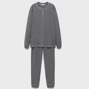 Paquete de pijama de algodón 100% personalizable, chándal de estilo pesado, patrón sólido transpirable, conjunto gris lavado de invierno de larga duración - Product Image 1