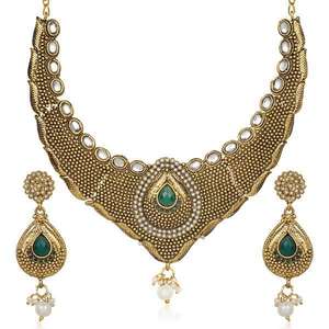 Kriaa Fine Jewelry <b>Set</b> Gold Plated <b>Necklace</b> with White <b>Pearl</b> Stone 2101902 - Product Image 1
