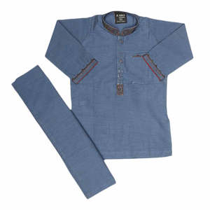 Shalwar Kameez brodé pour garçons - Bleu - Product Image 4