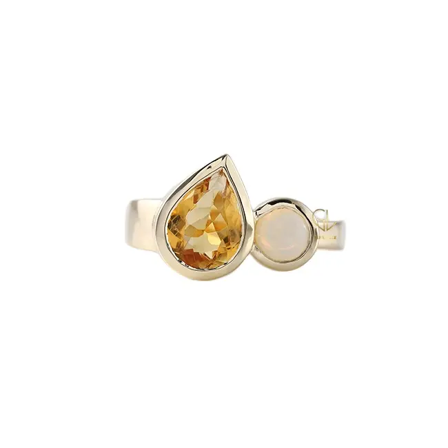 Nouveau Design à la mode deux pierres anneau poire coupe simulé Citrine diamant 925 argent lunette ensemble bague de fiançailles vous et moi bague