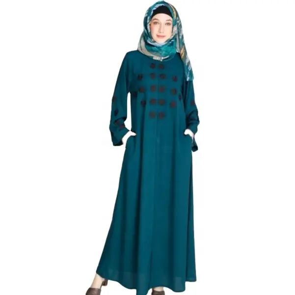Kancing klasik bawah Dubai Abaya gaya terbuka Modern kasual gaya Turki Abaya terbuka depan Abaya Muslim gaun sederhana terlaris