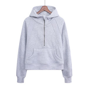 Sudadera con capucha de lana con media cremallera de invierno de estilo informal para mujer, sudadera de moda bordada, novedad impresa, venta al por mayor - Product Image 5