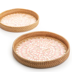 Decorative Round Rattan Stylish <b>Tray</b> With Modern Chic Handcrafted Design Ideal For Serving Drinks <b>Snacks</b> And Gifts - Product Image 2