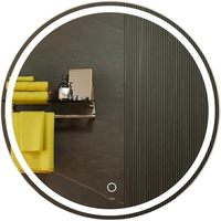 Smartspace 80cm Black LED Wall-Mounted Water-Resistant Touch Switch Float Glass Contemporary Luxury Silver Oval Framed Mirror