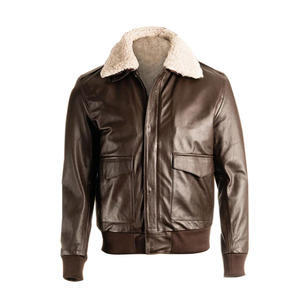 OEM Wholesale Men's Leather <b>Jackets</b> High Quality <b>Winter</b> Wear Shearling <b>Jackets</b> Windproof <b>Waterproof</b> Zipper Turn-down Collar - Product Image 2