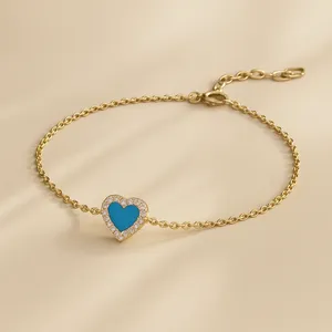 14k Gold Rhodium Plated <b>Pearl</b> Charm <b>Bracelet</b> with Zircon Heart - Product Image 2