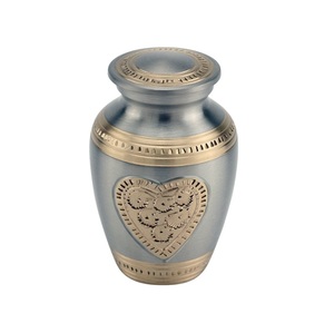 Classic Design <b>Urn</b> Heart Engraved Design Gold & Grey Color Brass Cremation <b>Pet</b> <b>Urn</b> Engraved <b>Pet</b> Funeral Ashes Jar - Product Image 1