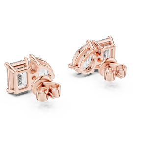 18K Rose Gold Plated <b>Emerald</b>-Cut Lab Grown Diamond Luxury Duo Brilliance <b>Stud</b> Earrings - Product Image 3