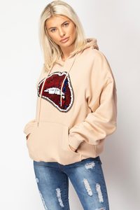 Sudadera con capucha de gran tamaño con labios de lentejuelas para mujer de piedra personalizada de longitud completa, sudaderas con capucha antiarrugas y transpirables para mujer, sudadera con cremallera para entrenamiento - Product Image 2