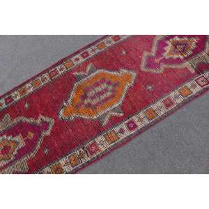2.8x8.4 ft <b>Runner</b> Vintage Rug, <b>Red</b> Floral Turkish Rug - Product Image 4