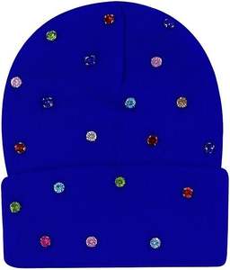 หมวกบีนนี่ถักลายแจ็คการ์ดประดับคริสตัลสีน้ำเงิน ผ้าอะคริลิกเนื้อเรียบ ยืดหยุ่น ใส่ได้ทุกฤดู  ลายปักตกแต่งสไตล์ยูนิเซ็กส์ - Product Image 5