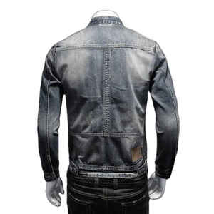 Blouson aviateur en jean pour hommes bleu clair Style hiver Vintage vêtements de rue personnalisés vêtements d'extérieur de haute qualité cisaillement Plaid support solide - Product Image 4