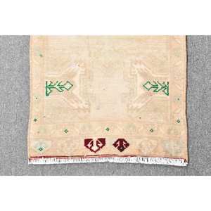 Alfombra de lana turca Beige Vintage de 1,6x3,2 pies, hecha a mano, clásica, área grande, patrón de retazos abstracto, látex para decoración de habitación de pasillo - Product Image 3