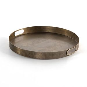 Plateau rond en cuivre fabriqué à la main en métal de haute qualité pour la décoration intérieure nouveau design plateau de table avec poignées plateau de luxe - Product Image 5