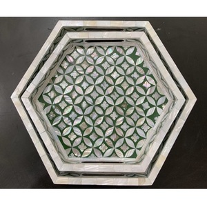 Dernier plateau en nacre incrusté de motifs floraux Plateau de service de forme hexagonale avec logo personnalisé Cadeau Eid Ramadan Décoration de table Articles ménagers - Product Image 6