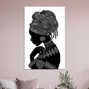 ความสง่างามแบบแอฟโฟรเซนตริก: ภาพพิมพ์บนผ้าใบลายเงาผู้หญิงแอฟริกัน, ผ้าใบหุ้มสำเร็จรูป - Product Image 1