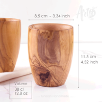 Tasse en bois d'olivier |   Capacité de 380 ml |   Vaisselle tunisienne artisanale |   Gravure personnalisée