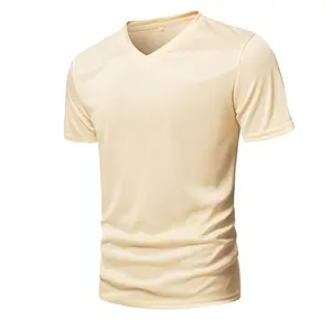 Men Solid V-Neck T-Shirt Custom Printed High Quality Mens Plain T Shirts Basic Shirt V Neck Gym Wear For Men OEM