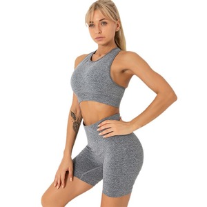 Pantalones cortos de Yoga sin costuras de algodón de cintura alta y sujetador trasero para mujer gimnasio Fitness verano entrenamiento Activewear traje - Product Image 4