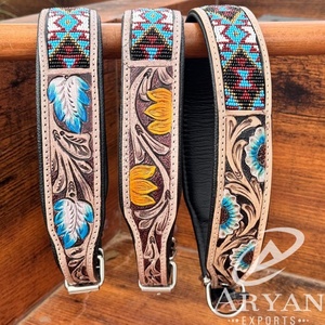 New Design Luxury Hand Tooled Leather Dog Collar Multifunctional & Lightweight With Soft <b>Padded</b> Foldable Carving Wholesale Price - Product Image 1