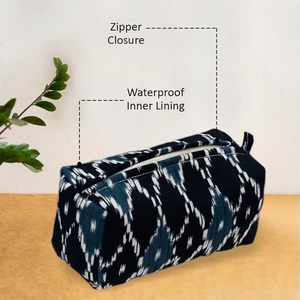 3 piezas de algodón puro para bolsos con cremallera bloque de mano diseño azul abstracto resistente al agua ecológico duradero viaje cosmético - Product Image 5