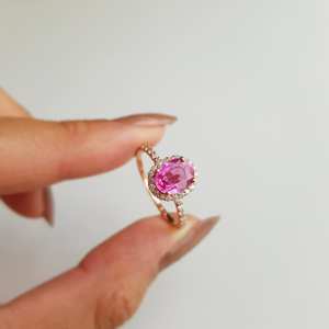 Anillo Solitario de Diamantes y Zafiro Rosa de Alta Calidad en Oro de 14k, Unisex, con Engaste de Garras, Romántico, Certificado, para Boda y Fiesta, Venta al Por Mayor - Product Image 6