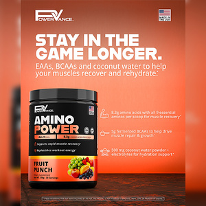 AMINO POWER-POWERVANCE USA Poudre instantanée riche en protéines, faible en sucre, pour une récupération musculaire rapide et une reconstitution énergétique après l'entraînement pour adultes - Product Image 3