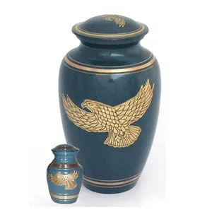 Gravura azul urna para cinzas humanas Cremação urna para cinzas humanas atacado Brass metal cremação Ashes Baby Adult Urn