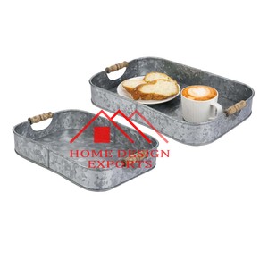 Vente chaude plateau en métal de service de nourriture plateau en métal sur mesure plateau de service de nourriture en métal fini noir avec poignée en corde - Product Image 6