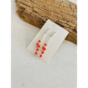 Navajo Handmade Orange <b>Opal</b> (Man-Made) & Sterling Silver Drop Dangle <b>Earrings</b> - Product Image 4
