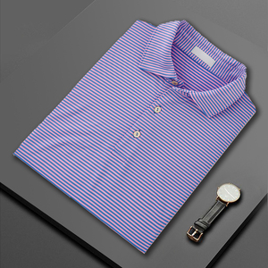 Logo brodé personnalisé lait soie évacuation de la sueur séchage rapide polo de golf rayé pour hommes t-shirt pour hommes - Product Image 5