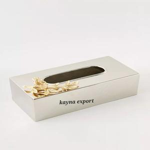 Boîte à mouchoirs moderne de luxe en acier inoxydable Branche de fleurs en laiton plaqué or pour hôtels et restaurants à des tarifs abordables et réduits - Product Image 1