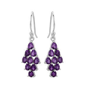 925 Sterling <b>Silver</b> Shah Gems Women's Natural Amethyst <b>Dangle</b> <b>Earrings</b> Water Drop Chandelier Design with Pearl Main Stone - Product Image 1