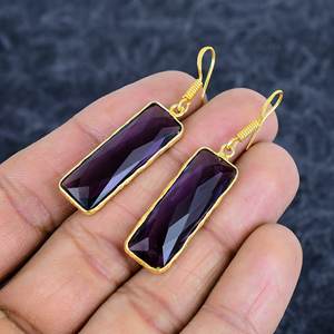 Pendientes de Plata de Ley 925 con Amatista Morada, Pendientes Hechos a Mano con Engaste y Baño de Oro para Mujer, Pendientes Morados - Product Image 3