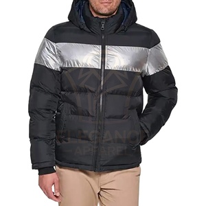 Wholesale Hooded Canvas Winter <b>Puffer</b> <b>Jacket</b> for Men Made in Pakistan Black <b>Silver</b> Color Comfortable New Arrival <b>Puffer</b> <b>Jacket</b> - Product Image 1