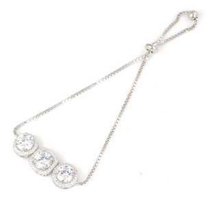 925 Sterling Silver <b>Adjustable</b> Bracelet with <b>Square</b> and Round Zircon Stones Crystal Bracelets & Bangles - Product Image 1
