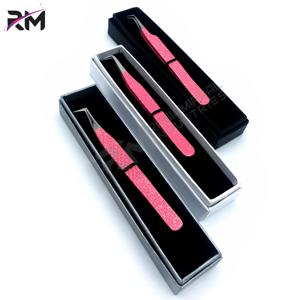 Pinces à extensions de cils en fibre RMI, acier inoxydable avec poignée diamantée, pointe argentée, 90 degrés, 3 points différents - Product Image 6
