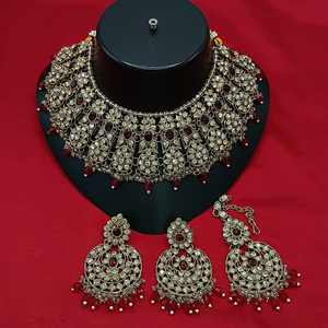Conjunto de collar gargantilla chapada en oro étnico de diseñador con piedras austriacas brillantes joyería de declaración para novias ocasiones especiales - Product Image 3